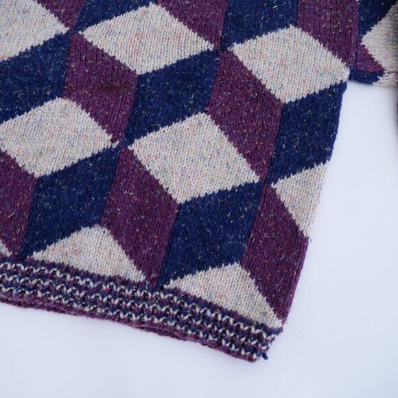 Taupe Purple Navy Argyle Gramacore Knit Crewneck Preppy Sweater M - Picture 6 of 11